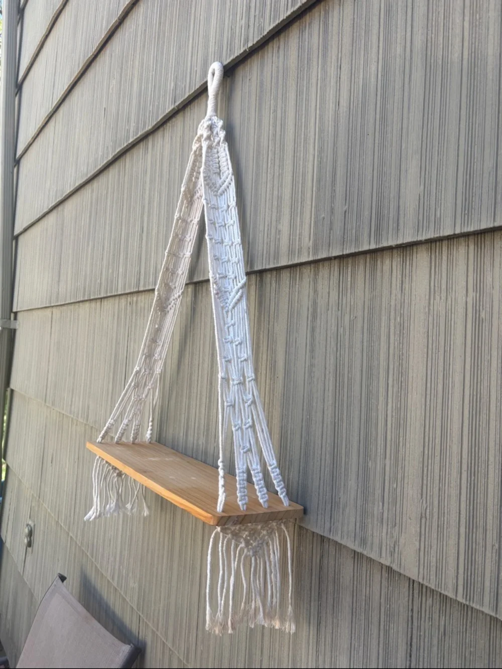 Macramé & Wood Hanging Shelf - White